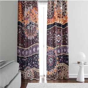 Bungalow Rose Polyester Semi Sheer Curtain Pair Eggplant Mod Purple Orange NWOT